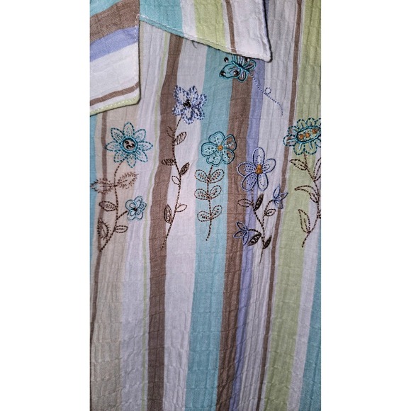 Alfred Dunner Women's Striped Embroidered Floral Shirt Size 14 - Picture 2 of 4